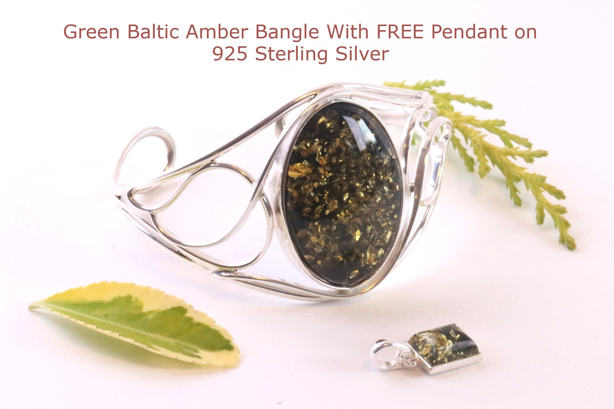 Green Gemstone Bangle With FREE Pendant