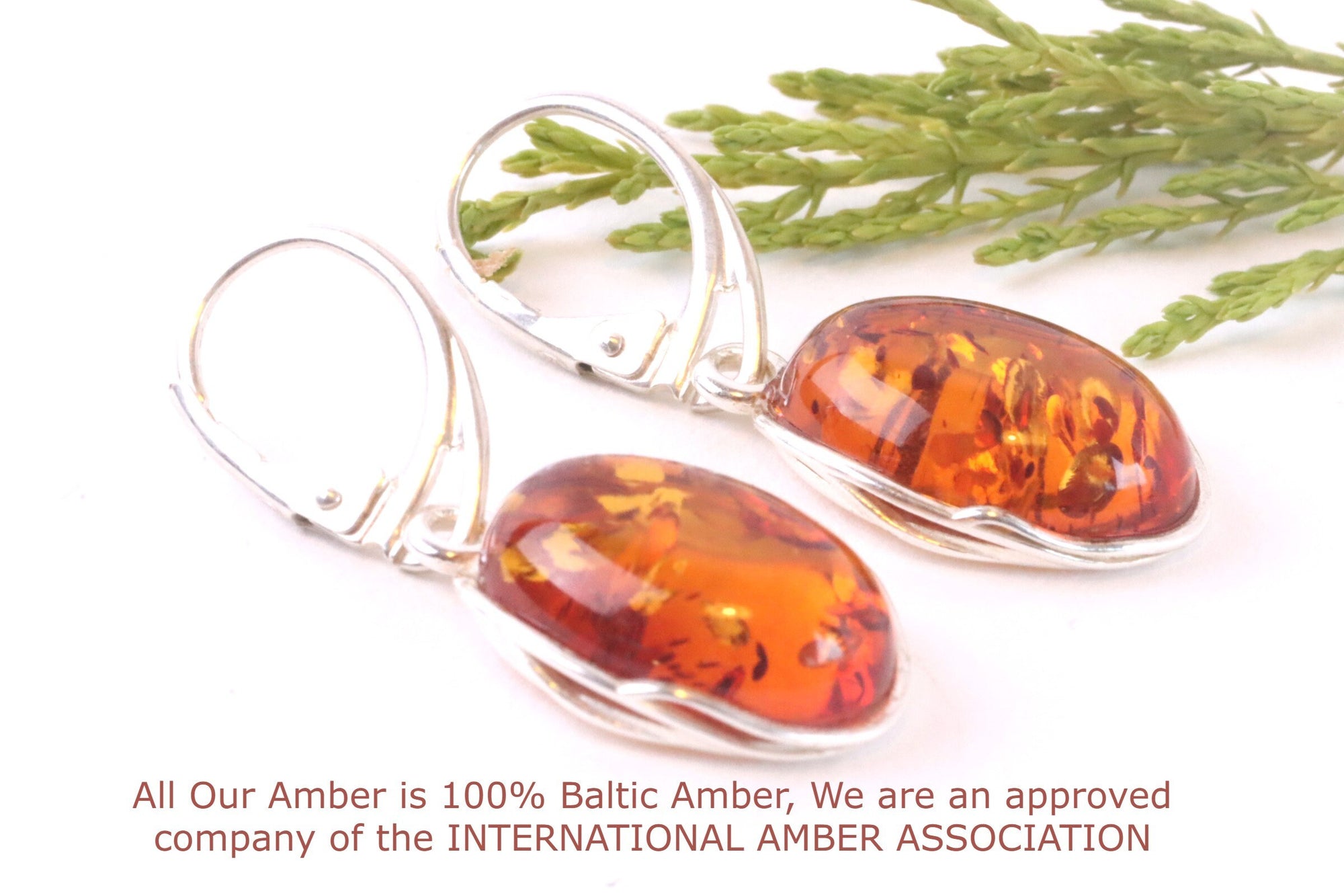 Drop Amber Earrings on 925 Sterling Silver.