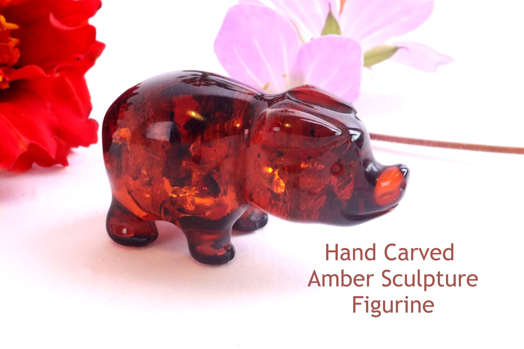 Hand Carved Amber Pig Figurine