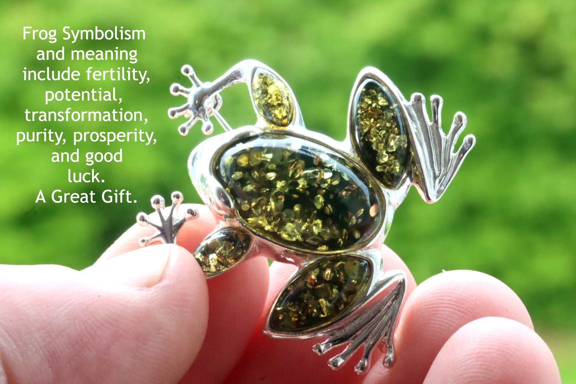 Gift 925 Silver Frog Baltic Amber Brooch.