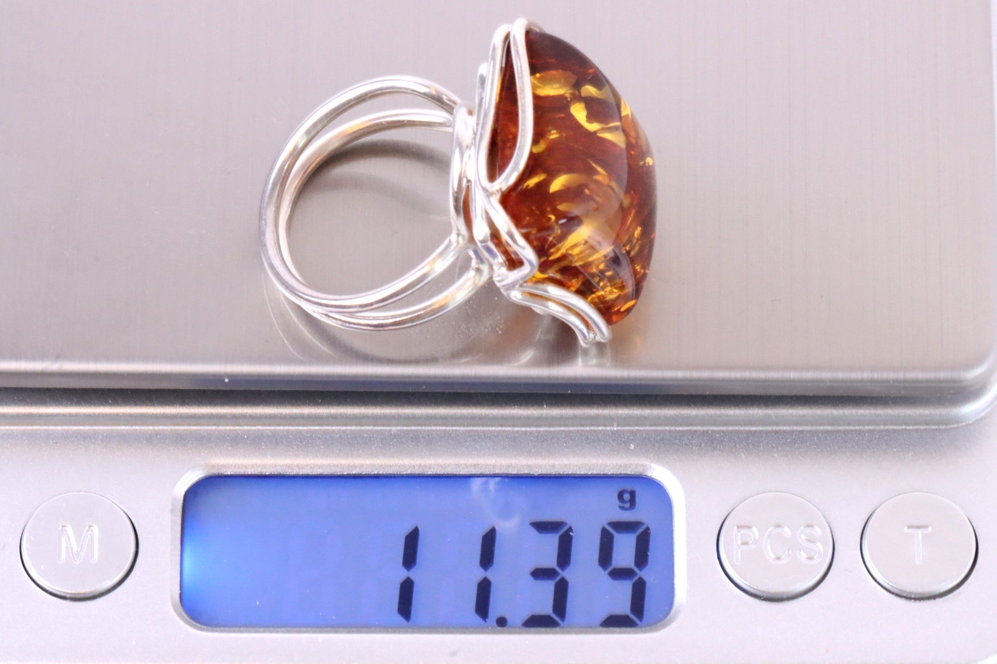 Special Reduced Price Honey Square Amber Gemstone Ring.  Free Pendant Offer.