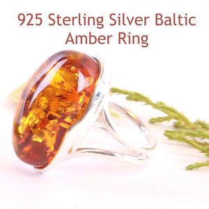 925 Sterling Silver Baltic Amber Ring 
