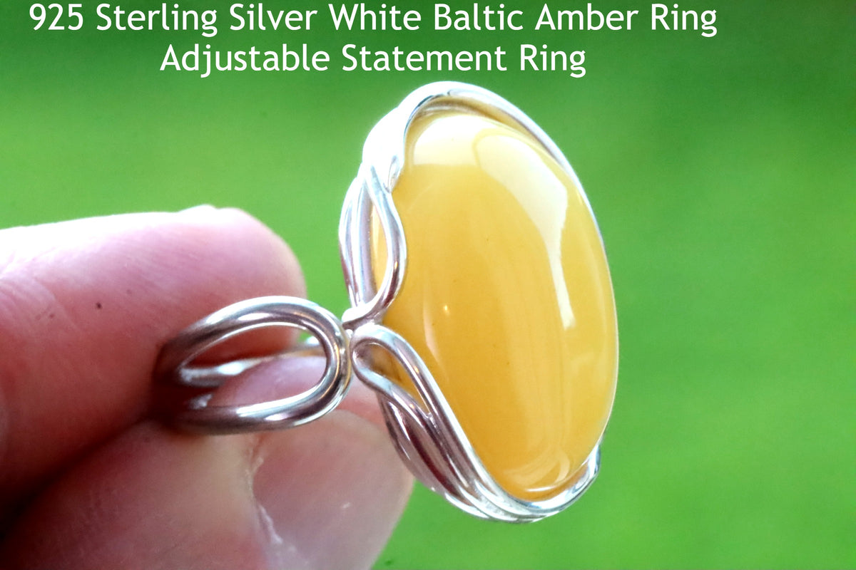 White Baltic Amber RIng