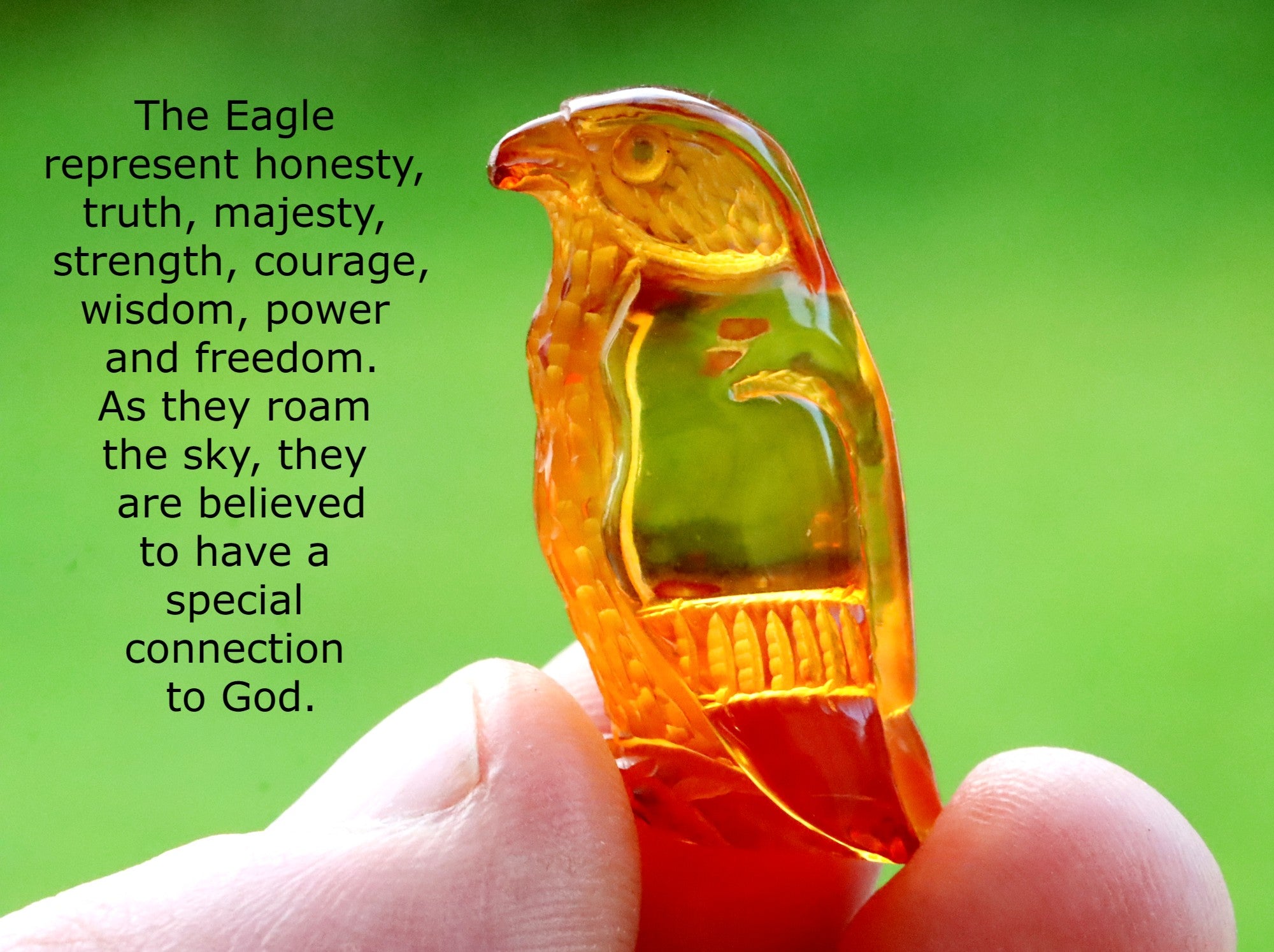 Quality Hand Carved Amber Eagle Figurine Statuette