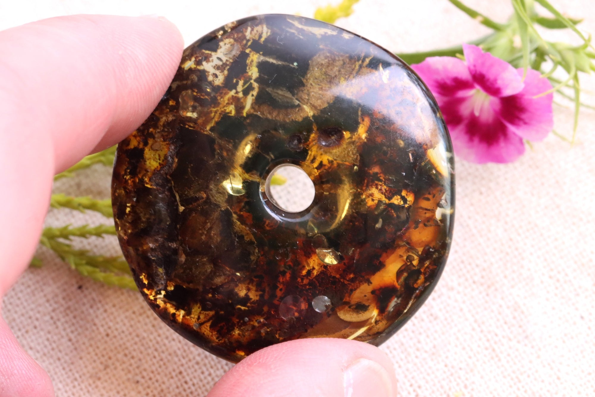Healing Energy Natural Baltic Amber Gem Donut Amulet