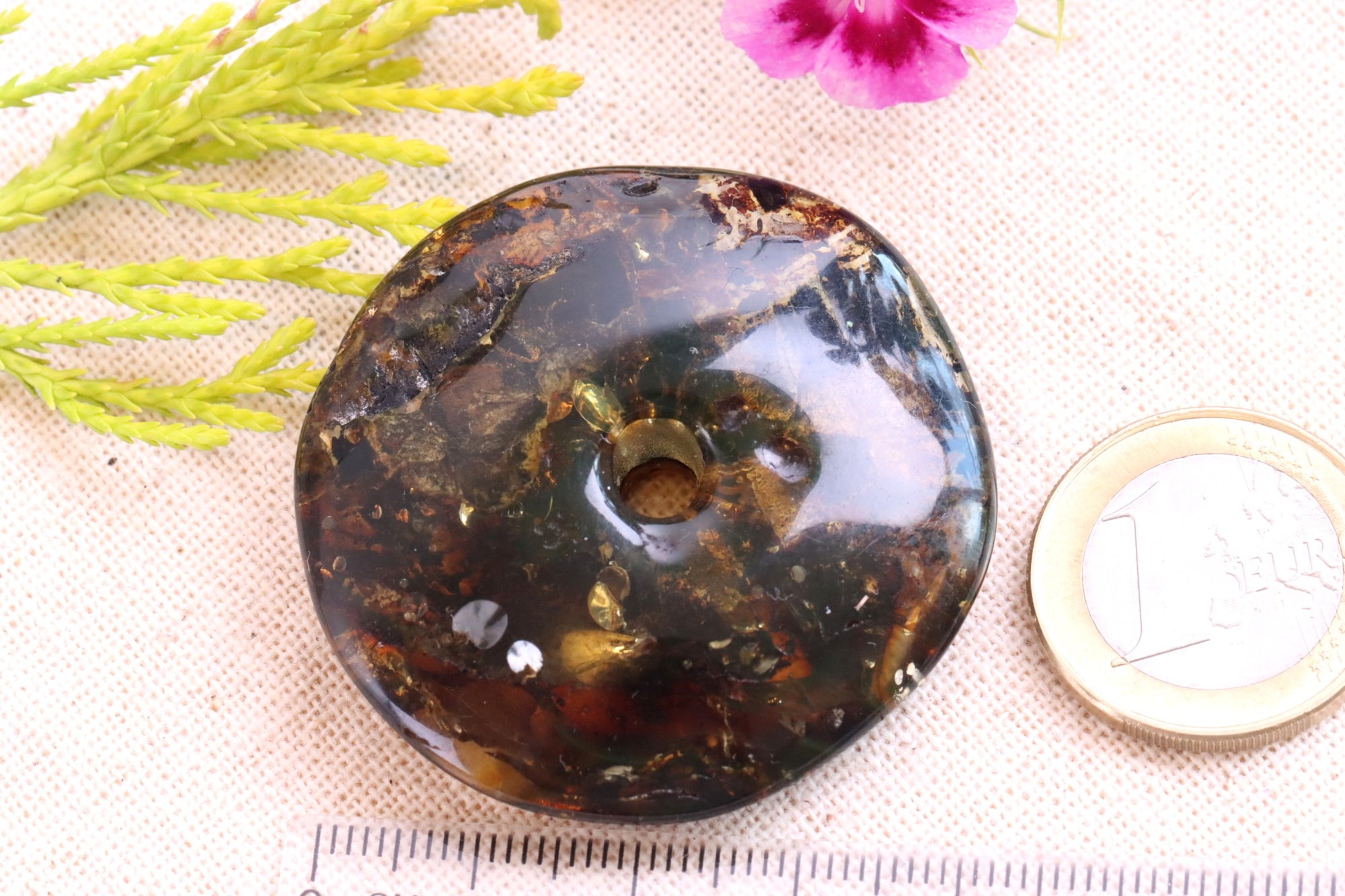 Healing Energy Natural Baltic Amber Gem Donut Amulet