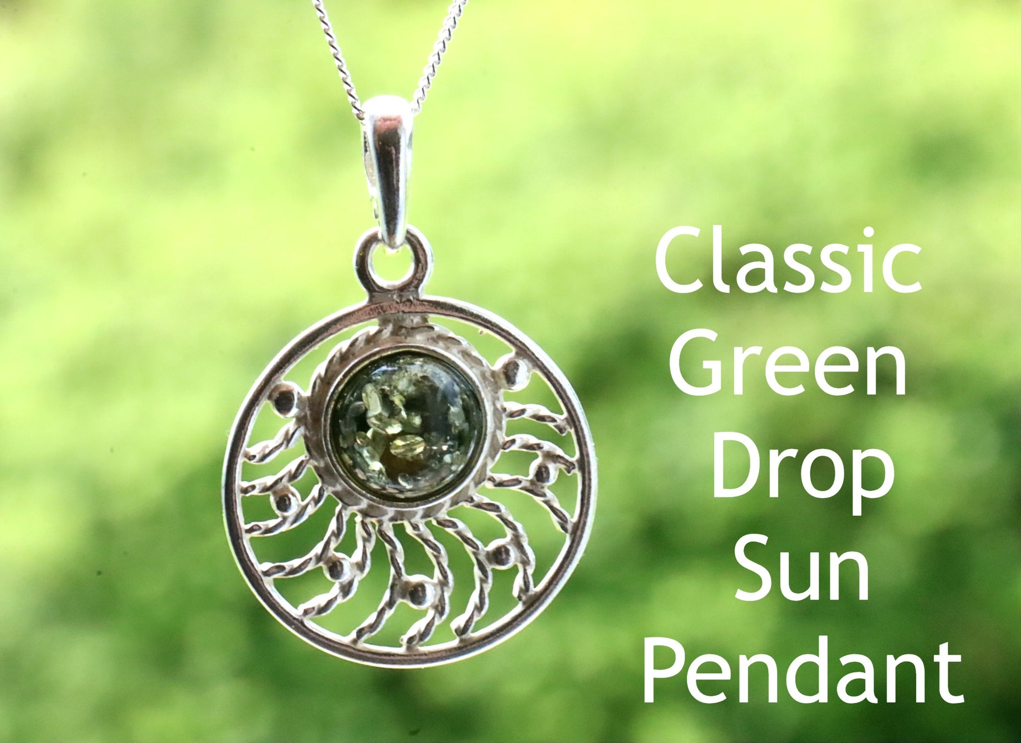Classic Green Drop Sun Baltic Amber Pendant