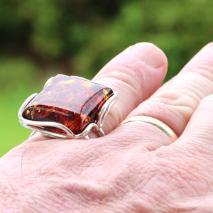 Honey Square Baltic Amber Gemstone Ring