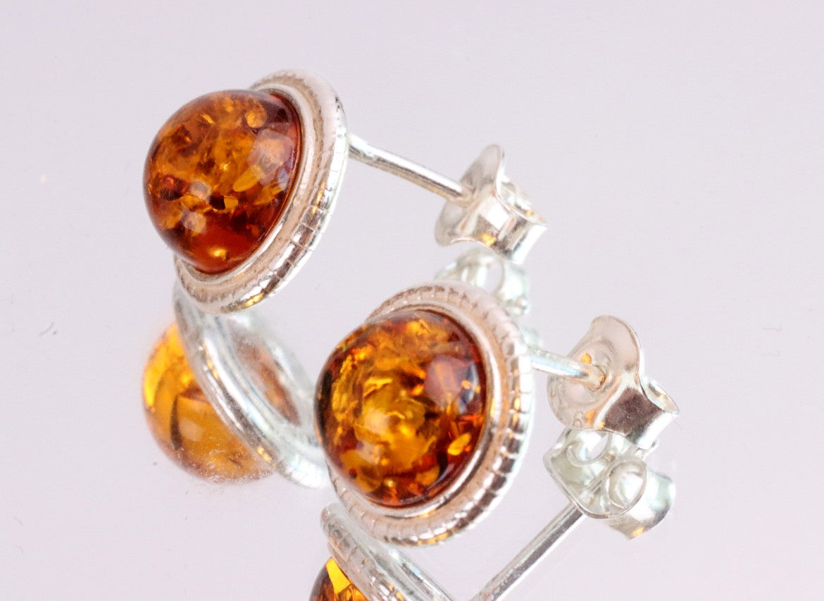 Honey Amber Circle Stud Earrings