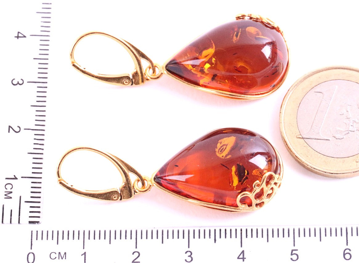 Gold Plated Teardrop Amber Earrings