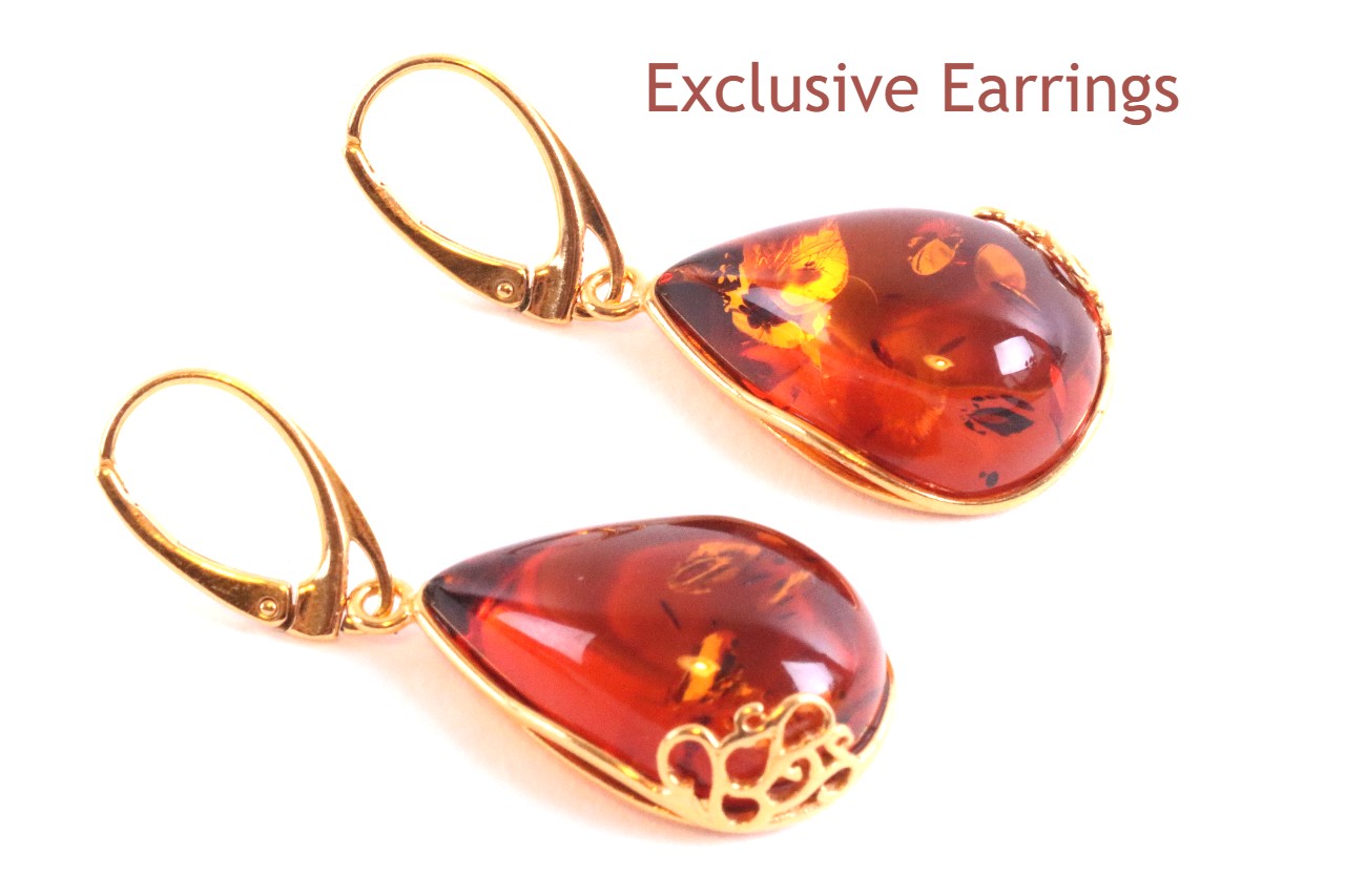 Gold Plated Teardrop Amber Earrings