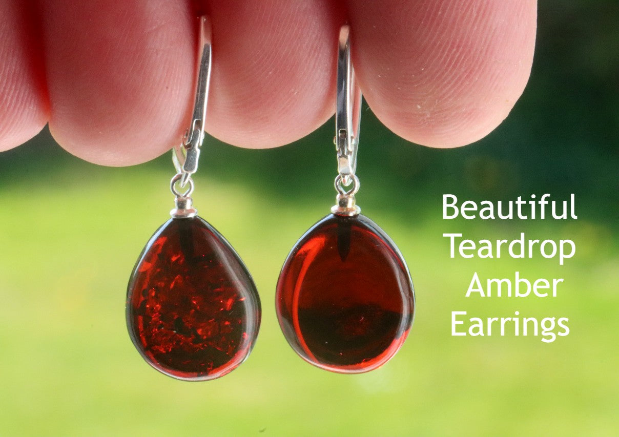 Gemstone Amber Teardrop Earrings