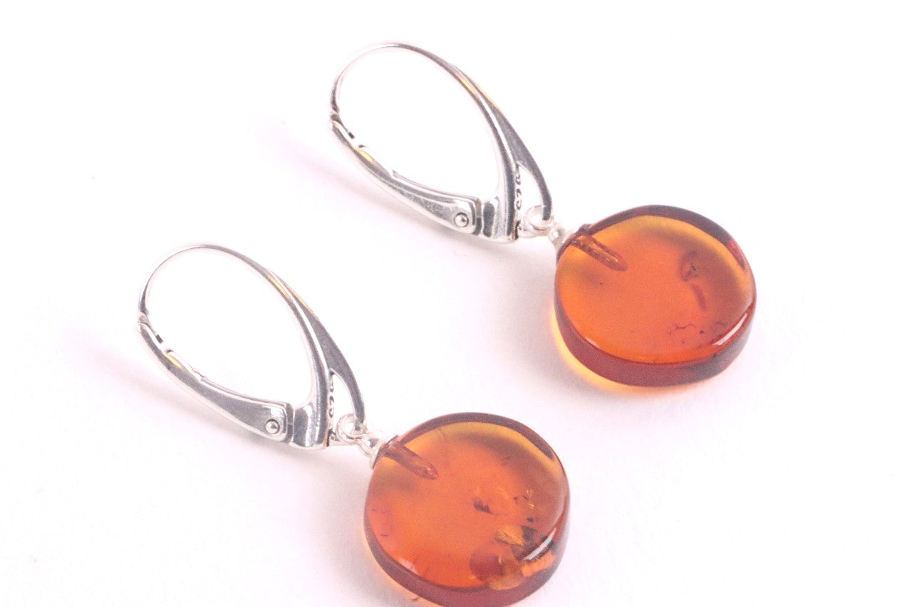 Amber Gemstone Disc Earrings