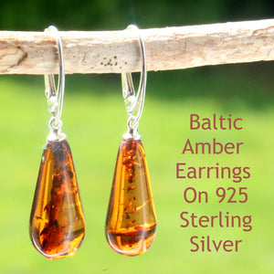 Drop amber earrings