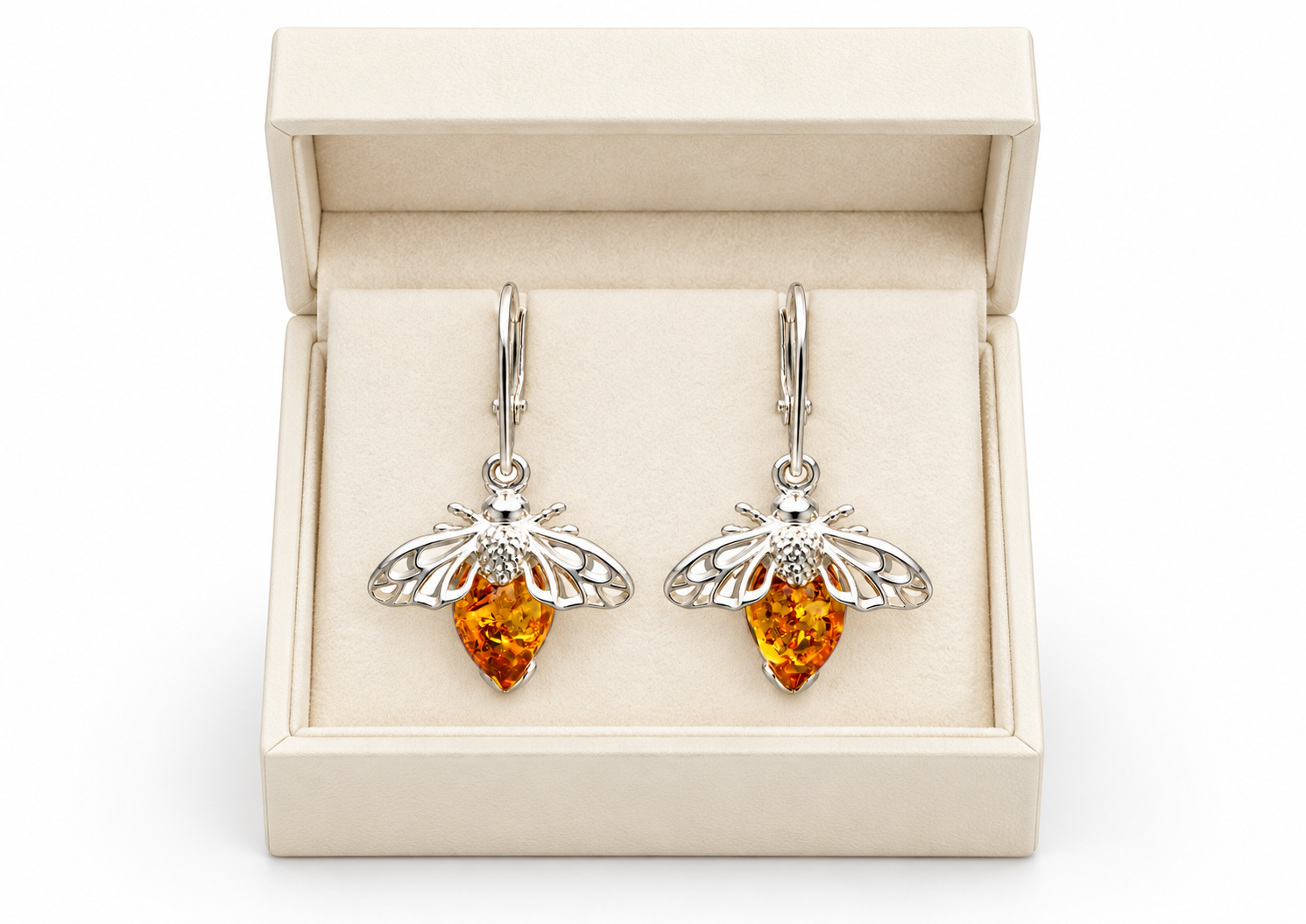 Honey Bee Amber Earrings