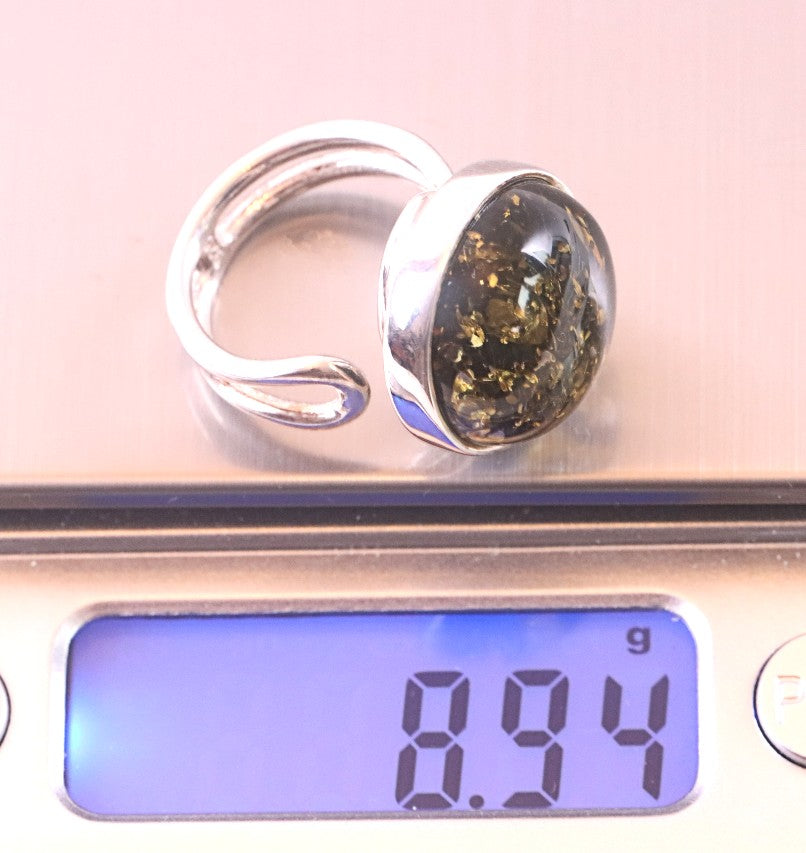 Green Baltic Amber Ring