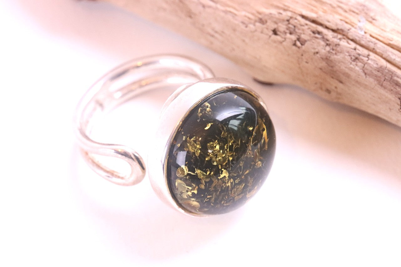 Green Baltic Amber Ring