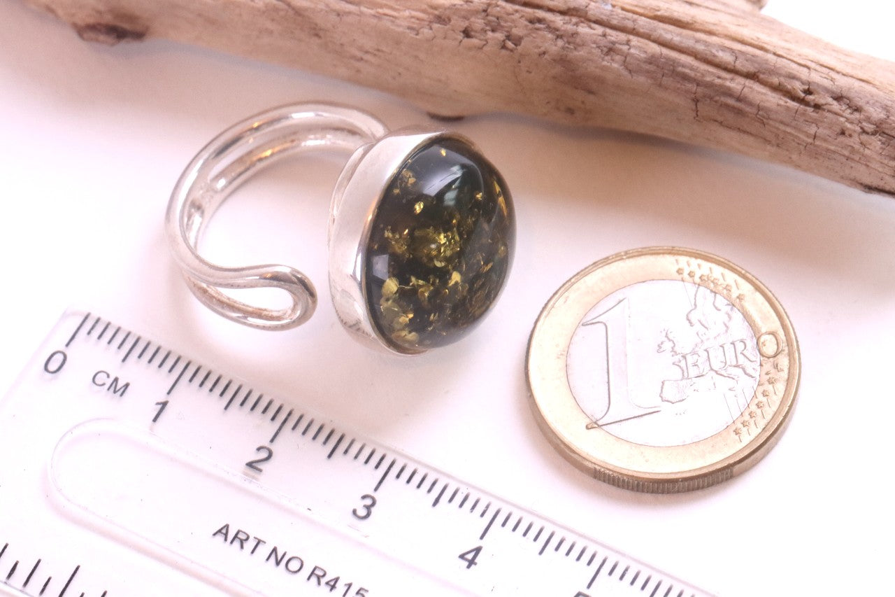 Green Baltic Amber Ring