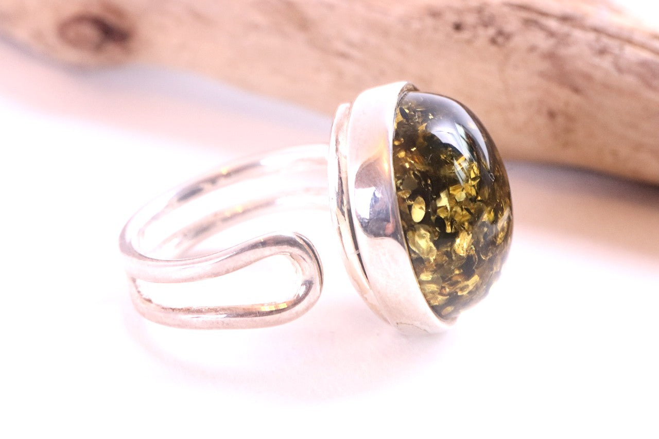 Green Baltic Amber Ring