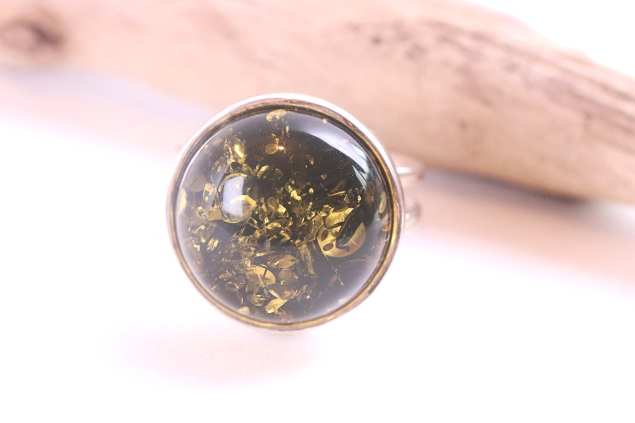Green Baltic Amber Ring