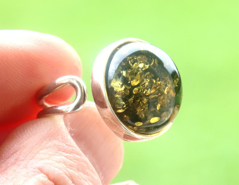 Green Baltic Amber Ring