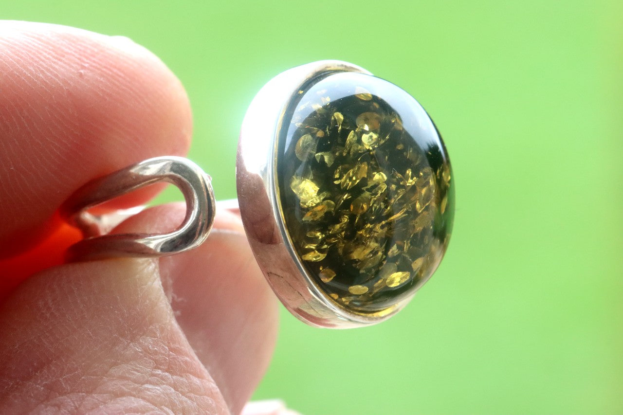 Green Baltic Amber Ring
