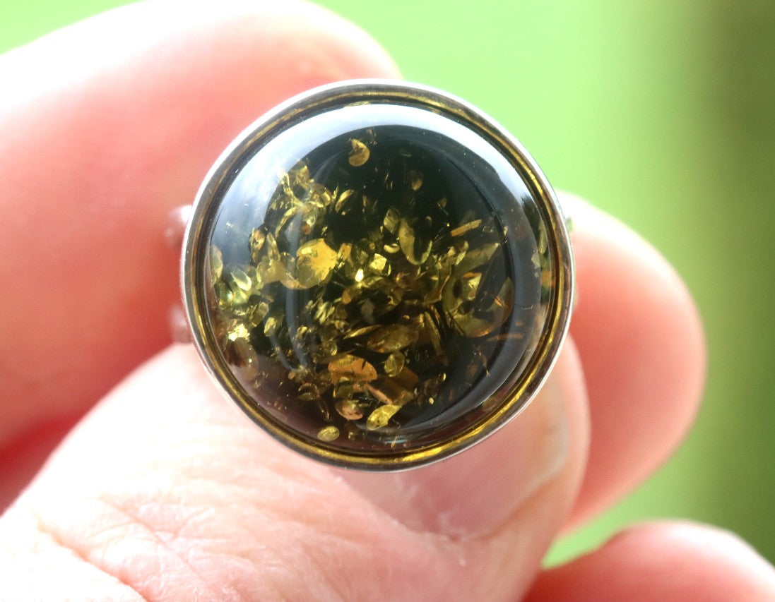 Green Baltic Amber Ring