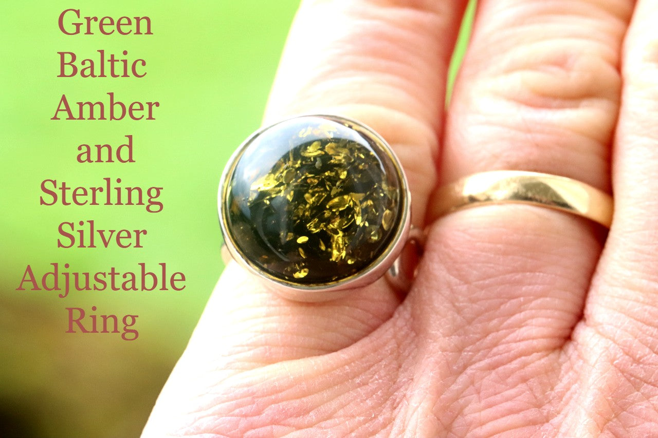 Green Baltic Amber Ring