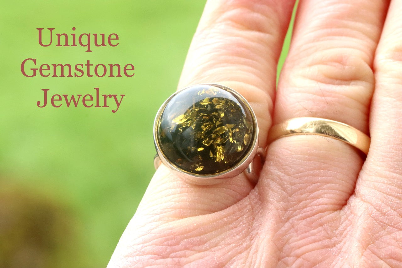 Green Baltic Amber Ring