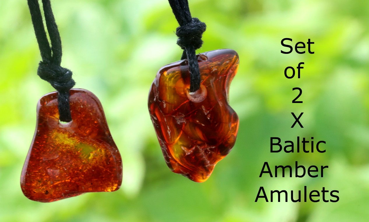 Set of 2 X Baltic Amber Amulets