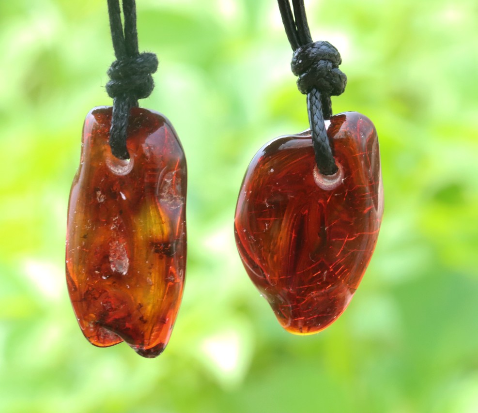 Set of 2 X Baltic Amber Amulet Pendants