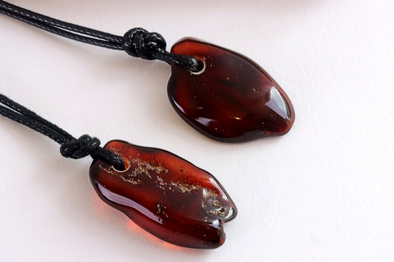 Set of 2 X Baltic Amber Amulet Pendants