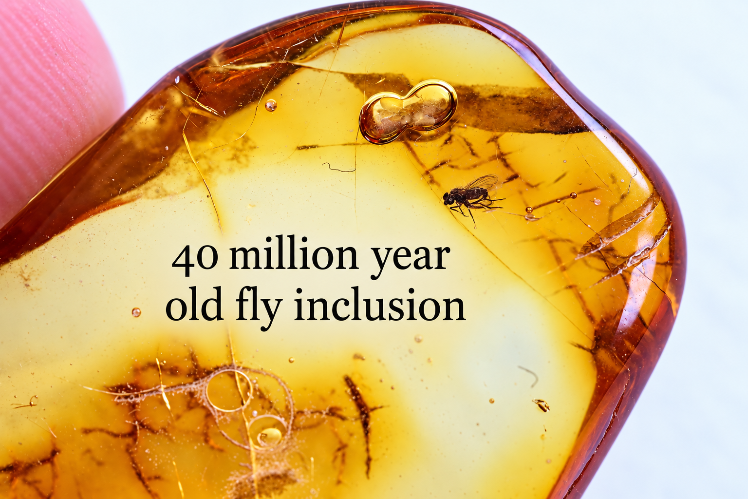 Clear Amber Gem with Fly Inclusions