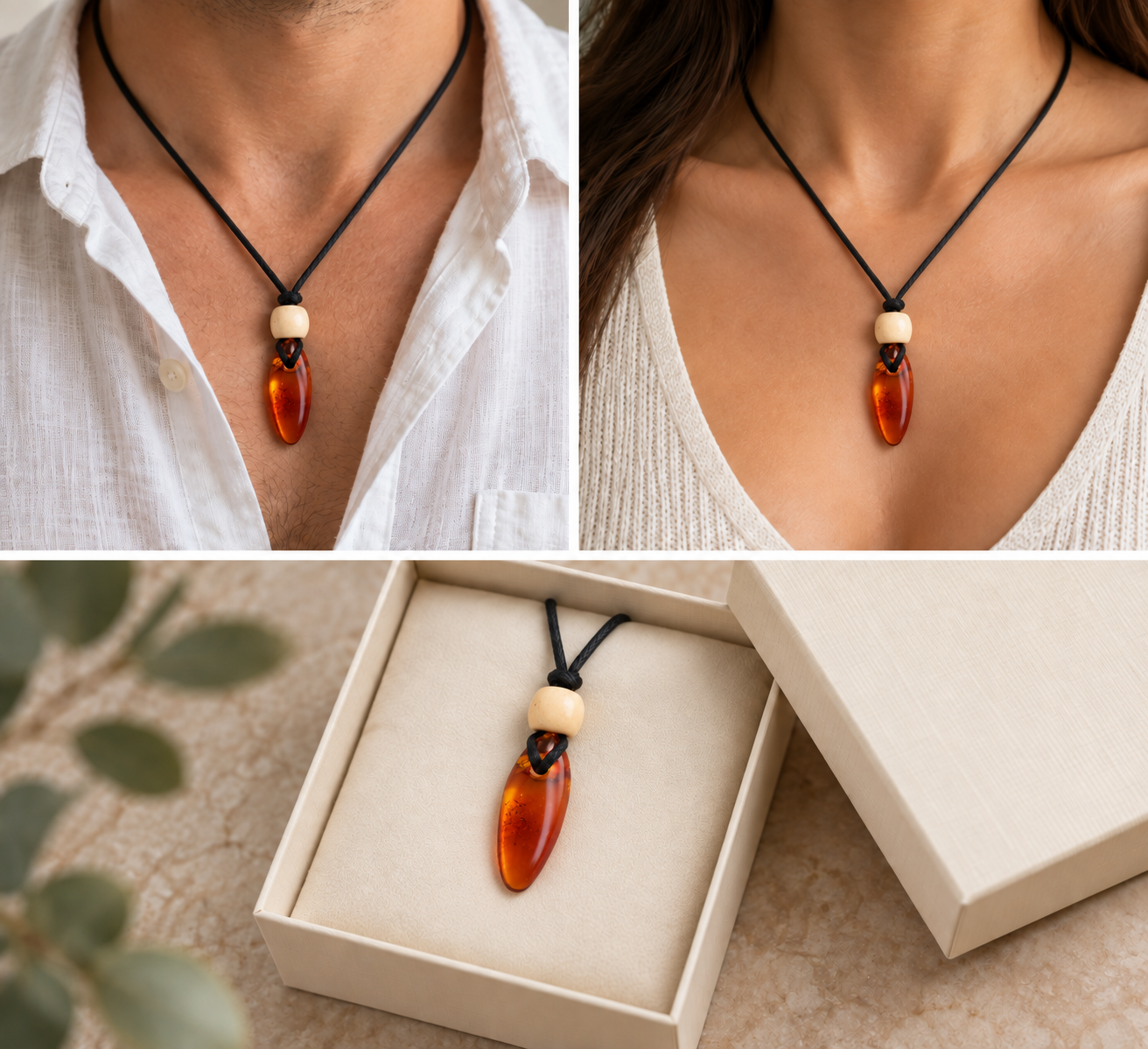 Unique Baltic Amber Amulet with Wooden Bead