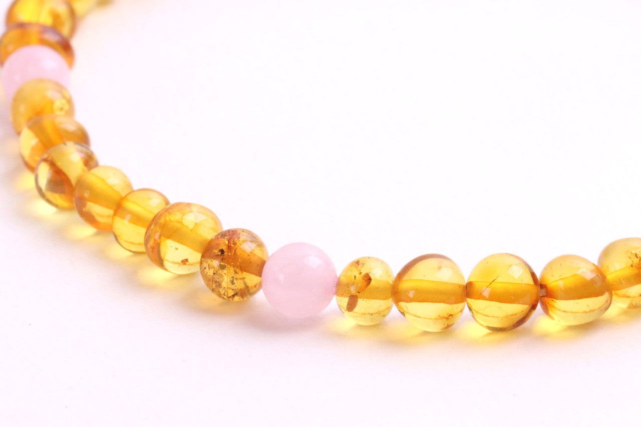 Honey Amber And Rose Quartz Anklet for Adults