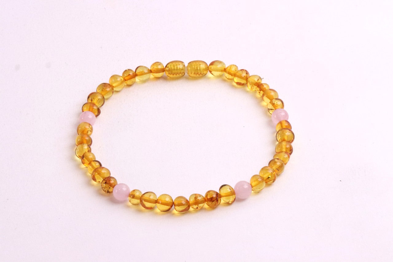 Honey Amber And Rose Quartz Anklet for Adults