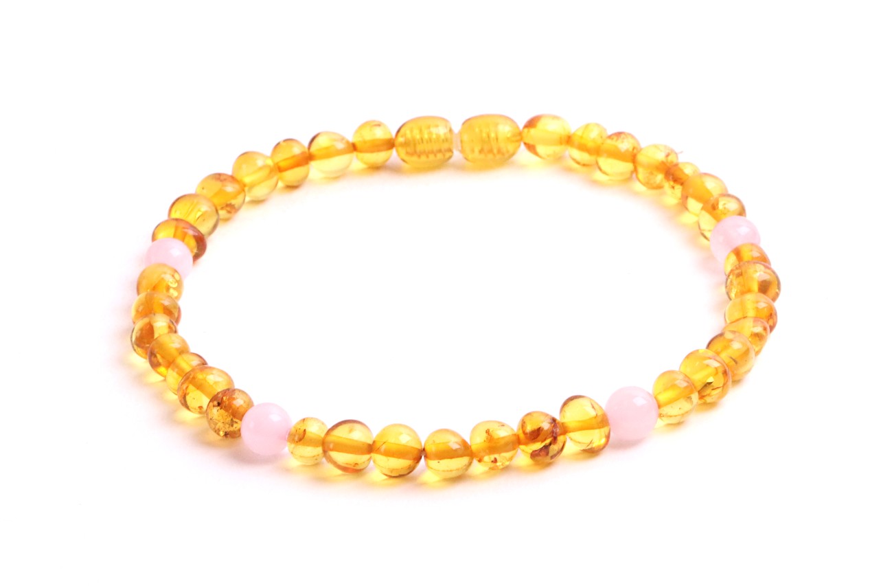 Honey Amber And Rose Quartz Anklet for Adults