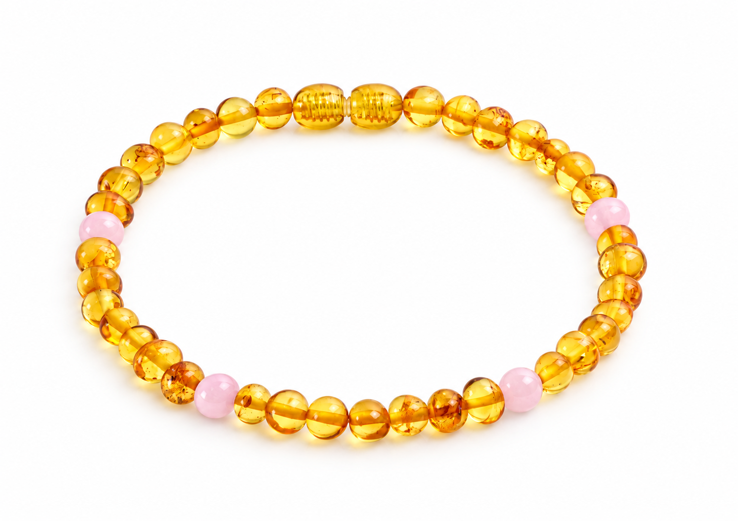 Honey Amber And Rose Quartz Anklet for Adults