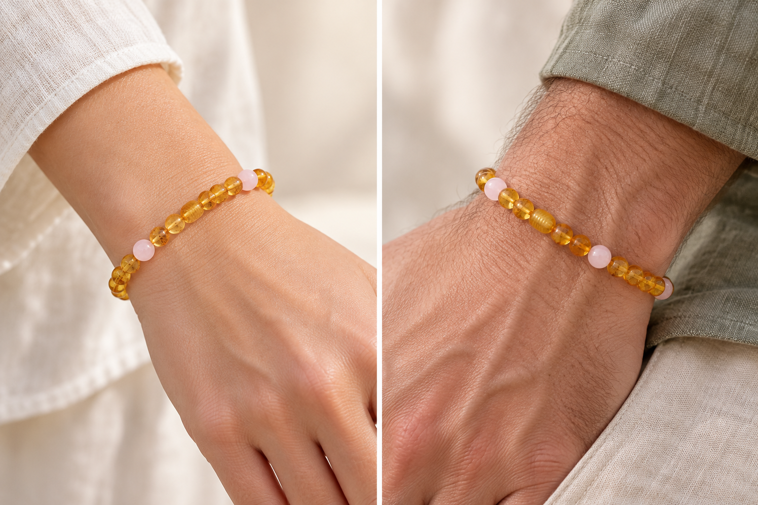 Honey Amber And Rose Quartz Anklet for Adults