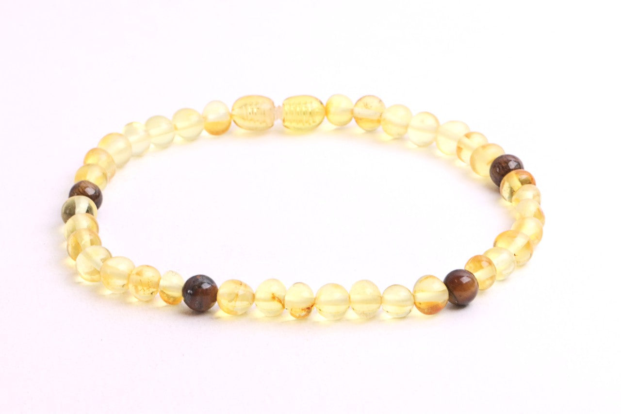 Baltic Amber and Tigers Eye Adult Anklet