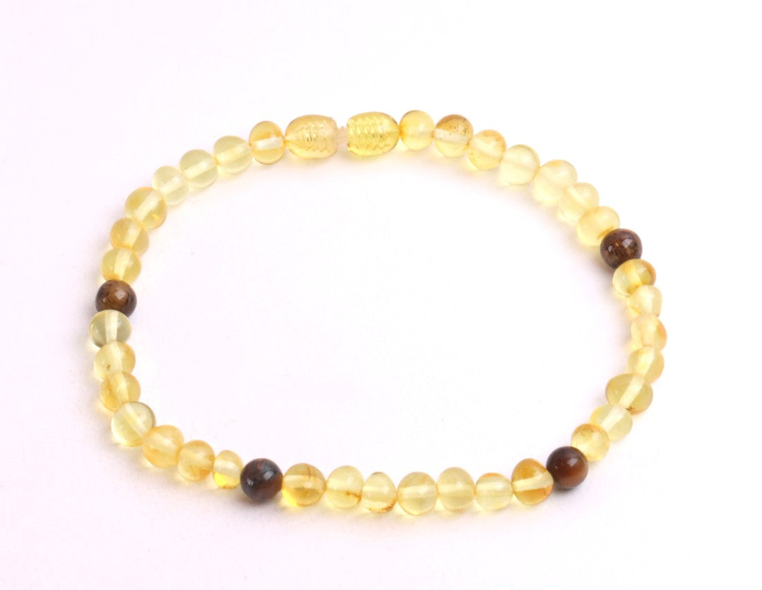 Baltic Amber and Tigers Eye Adult Anklet