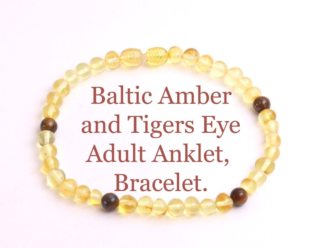Baltic Amber and Tigers Eye Adult Anklet