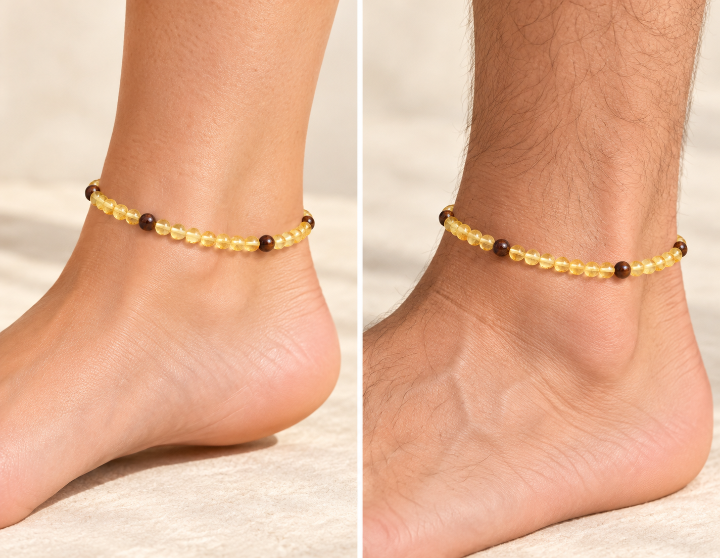 Baltic Amber and Tigers Eye Adult Anklet