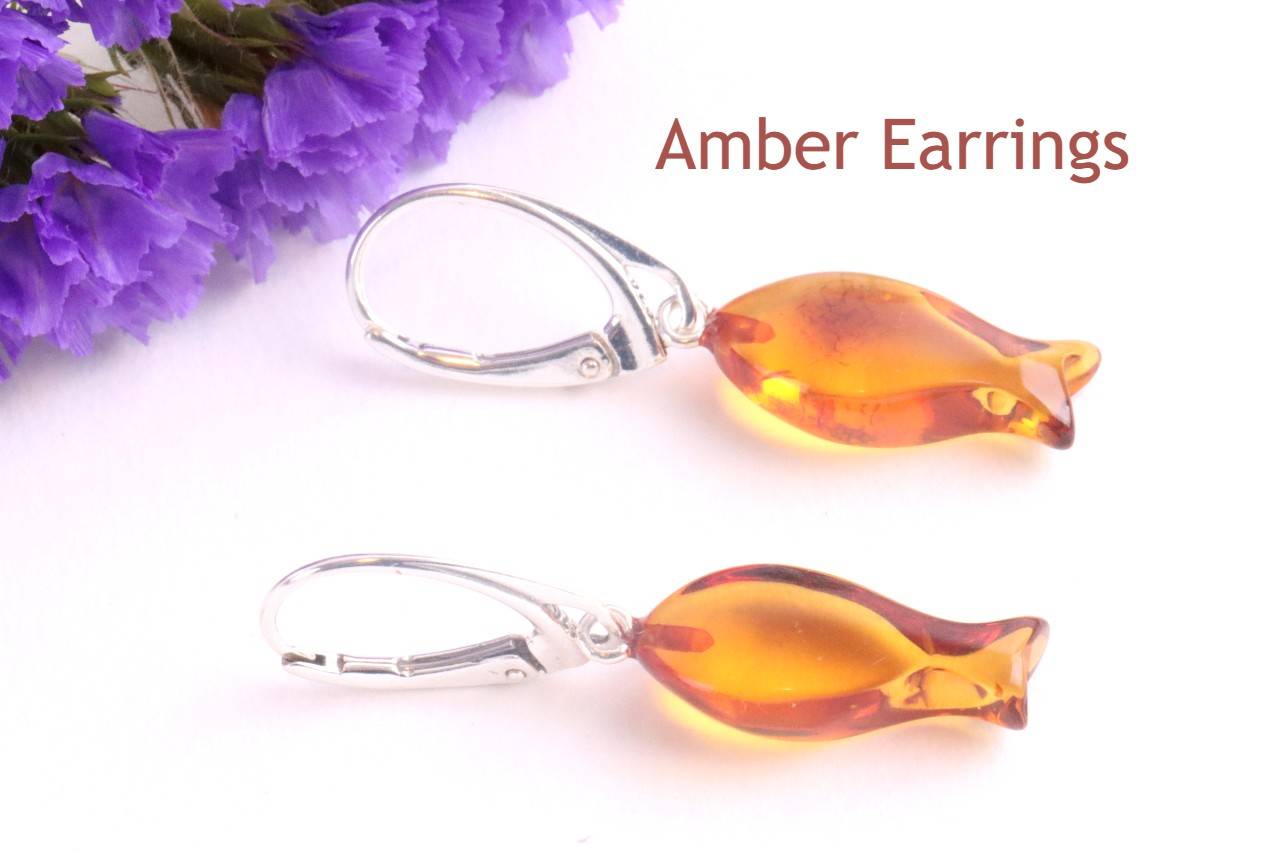 Sale - Tidy Fish Shape Amber Earrings.