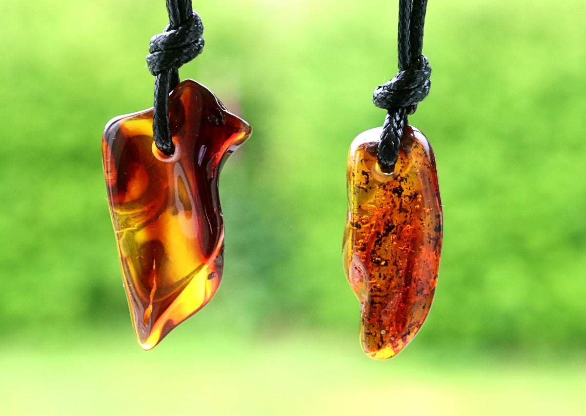 Set of 2 Polished Baltic Amber Amulet Pendants
