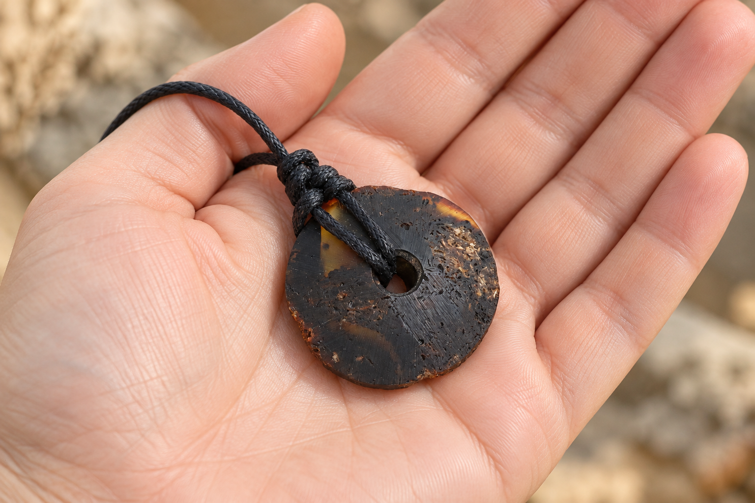 Raw Baltic Amber Donut Pendant