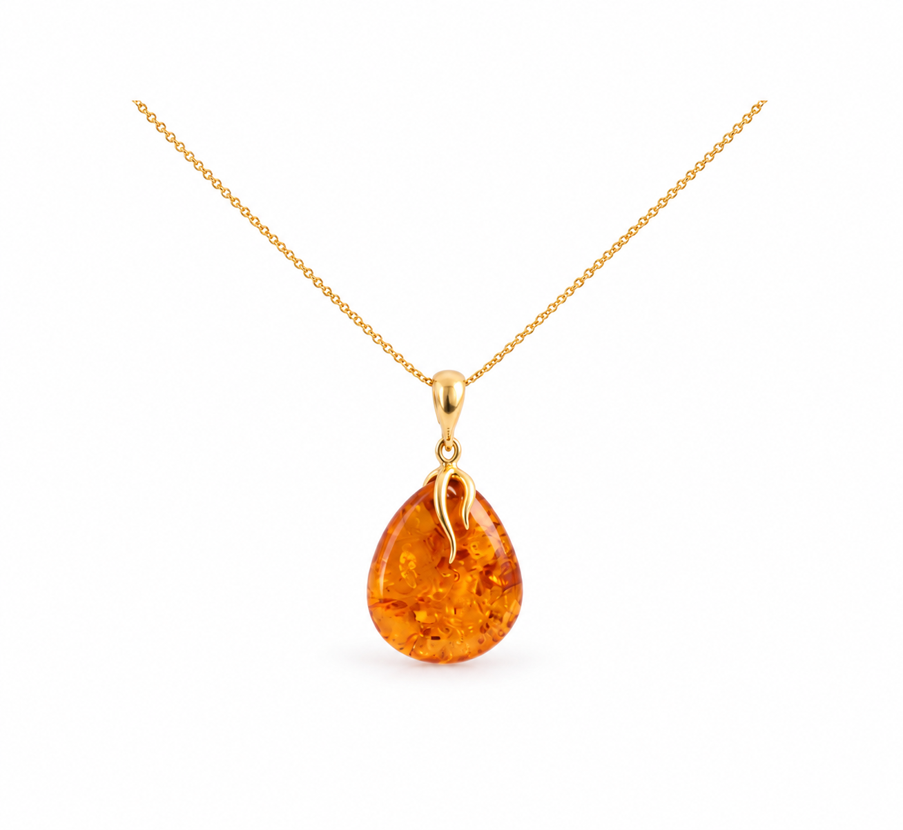 Radiant Baltic Amber Teardrop Pendant on Gold-Plated Silver Christmas Gift