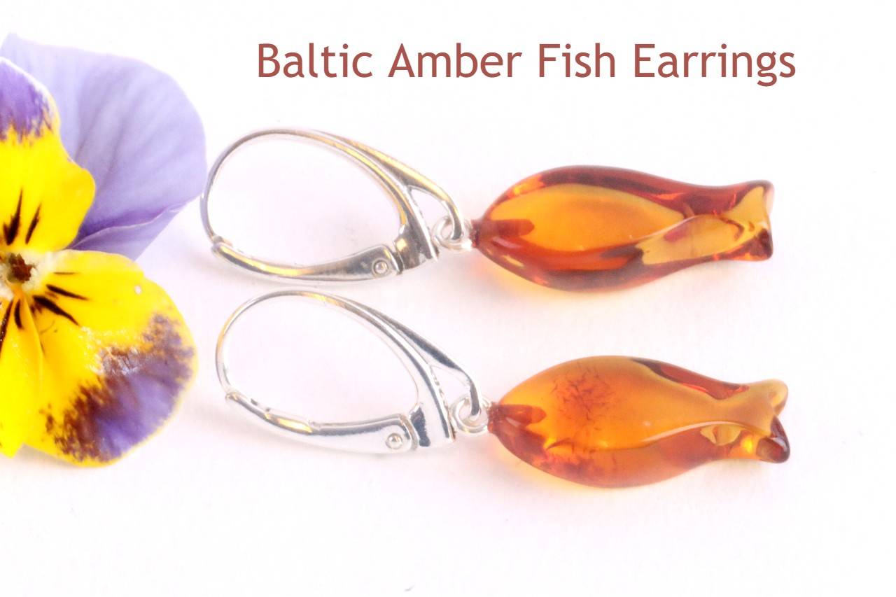 Sale - Tidy Fish Shape Amber Earrings.