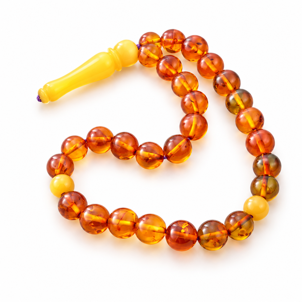Baltic Amber Mala Prayer Beads | 33 Bead Buddhist Rosary | Butterscotch Amber Accents