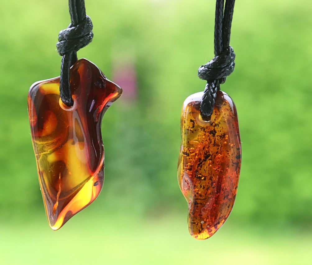 Set of 2 Polished Baltic Amber Amulet Pendants